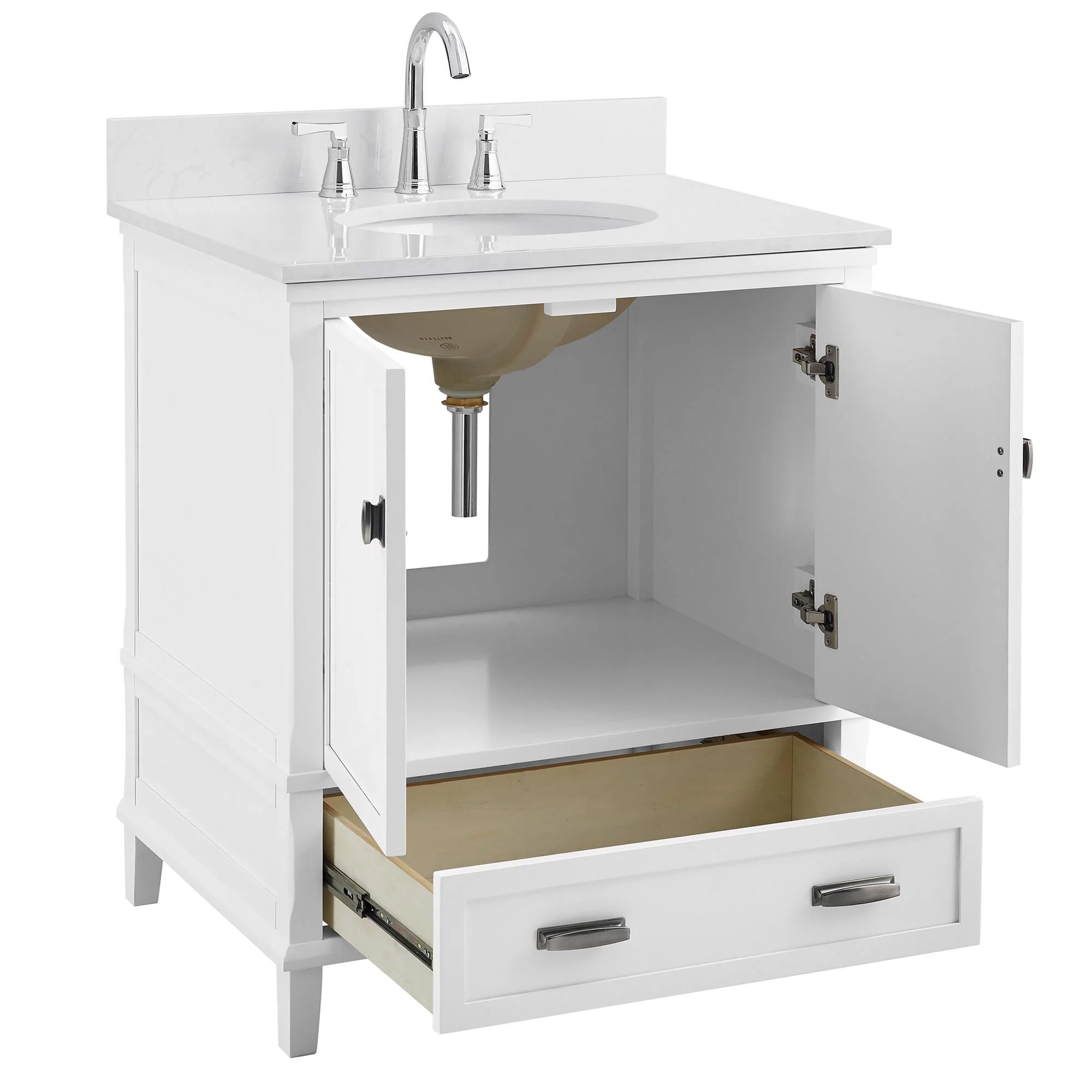 DHP Otum 30 Inch Bathroom Vanity with Sink, White Wood