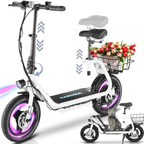 Caroma Peak 500W/800w/1200w Electric Scooters for Adults 14" Tire, 48V Battery, 30Miles Range, 20MPH Top Speed, Adjustable Electric Scooter with Seat