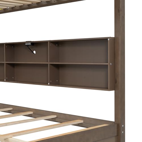 Ball & Cast Twin-Over-Twin Bunk Bed with Twin-Size Trundle and 3 Storage Stairs,Wood Bunkbed w/Full-Length Guardrails,Slat Support