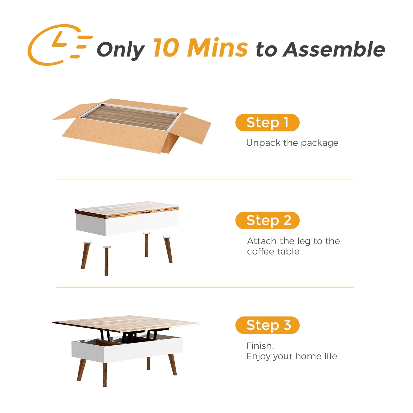 Bidiso 3 in 1 Lift Top Coffee Table, Ten Minutes Install Multifunction Coffee Table, Coffee Table Converts to Dining Table