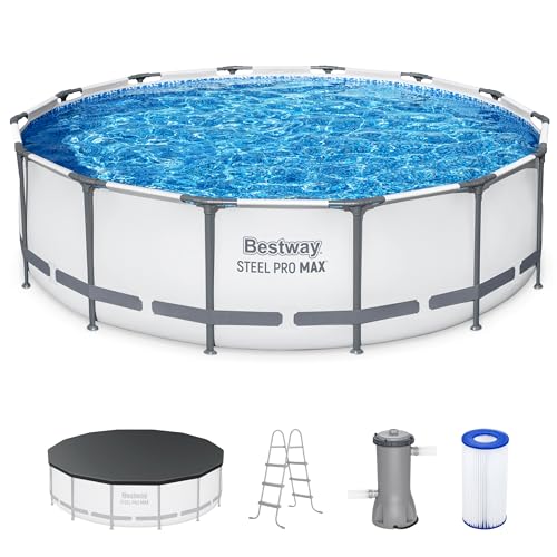 Bestway Steel Pro MAX 12 Foot by 30 Inch Round Above Ground Swimming Pool Set Outdoor Metal Frame Family Pool with Filter Pump, Gray