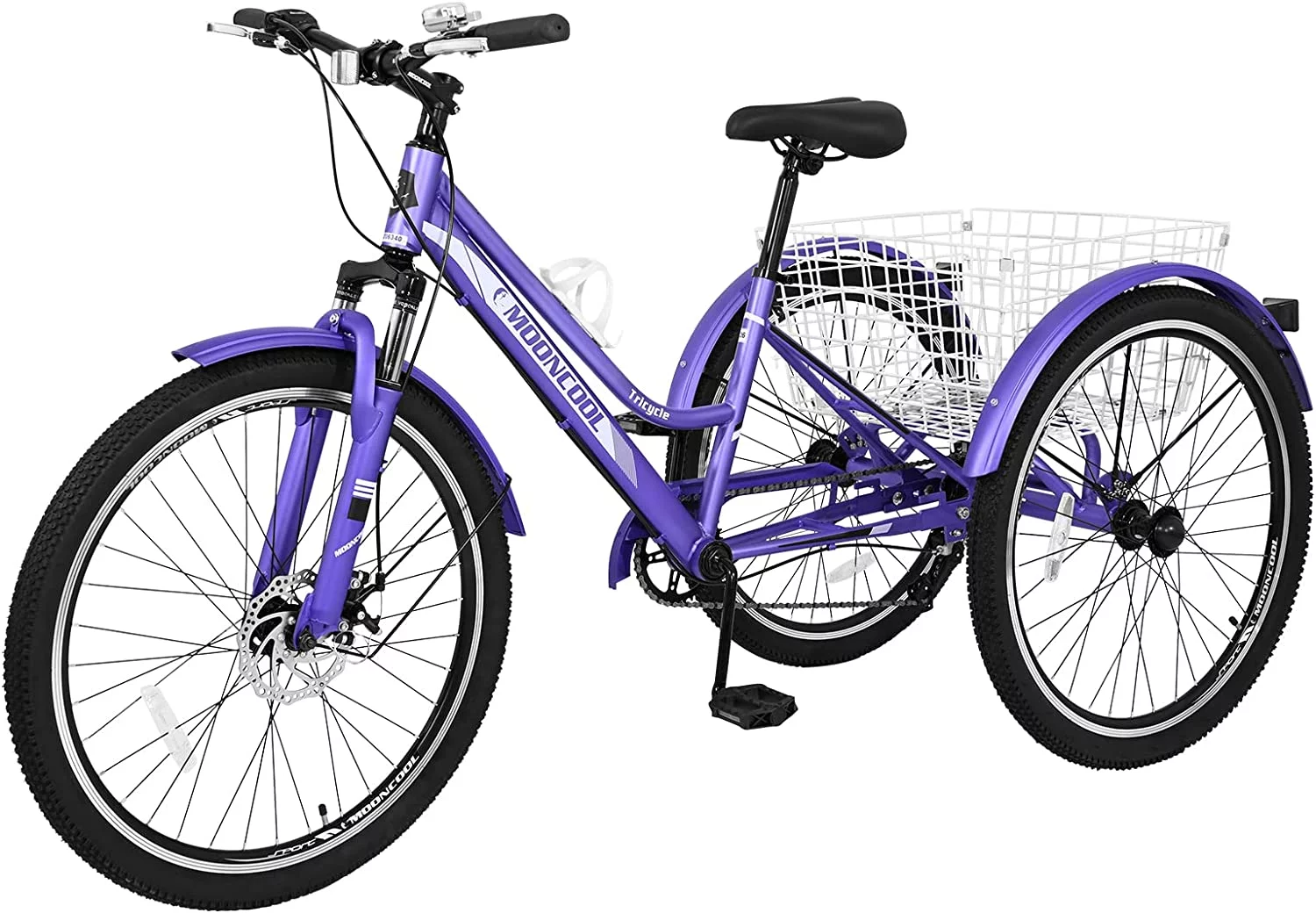 Mooncool Adult Mountain Tricycle, 7 Speed Three Wheel Bike, 24/26/27.5 Inch Adults Trikes for Seniors with Shopping Basket
