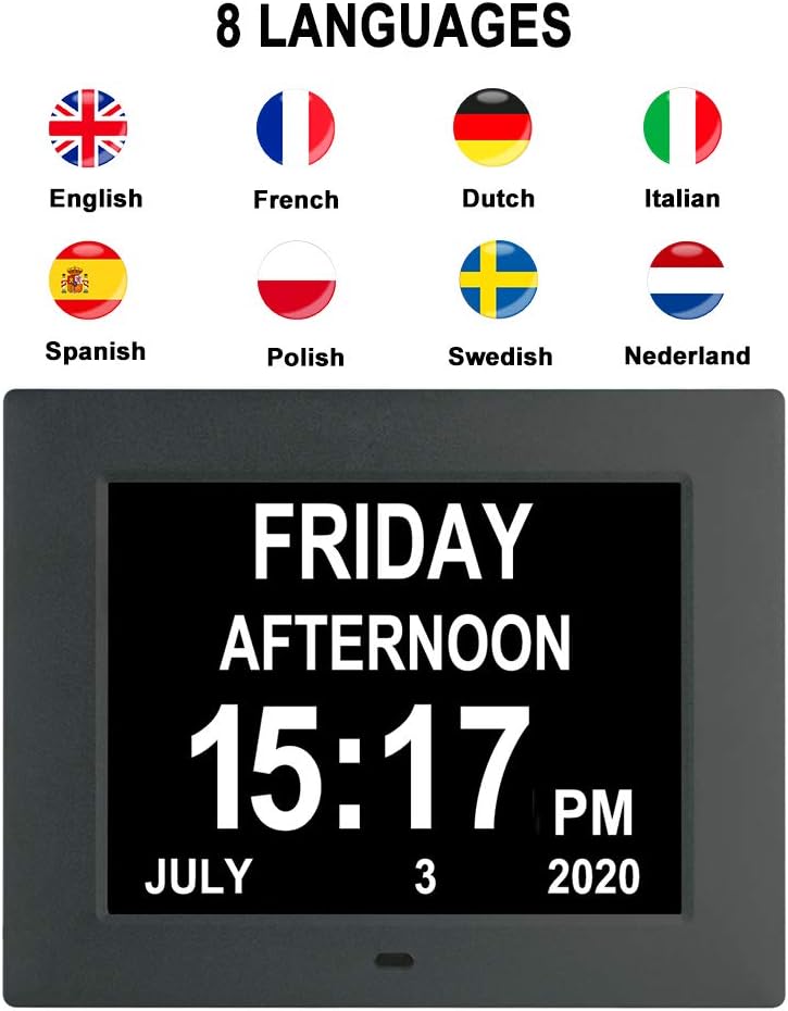 [Newest Version] Digital Calendar Day Alarm Clock with 8 Alarm Reminders,AM/PM Function
