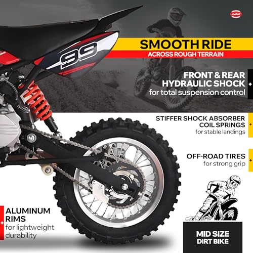 Coolster 125cc Dirt Bike for Kids & Adults - Gas Powered Manual Transmission Off-Road Pit Bike with Kick Start System, QG-214-2