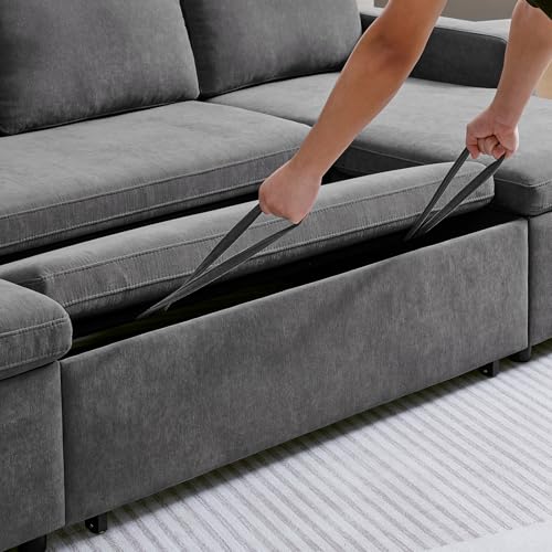 55" 3-in-1 Convertible Sleeper Sofa Bed with Adjustable Backrest - Soft Chenille Futon Couch for Living Room, Office & Apartment, Beige