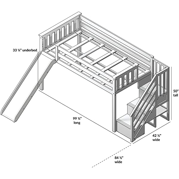 Max & Lily Twin Low Loft Bed with Staircase, White White Low Loft + Staircase Bed