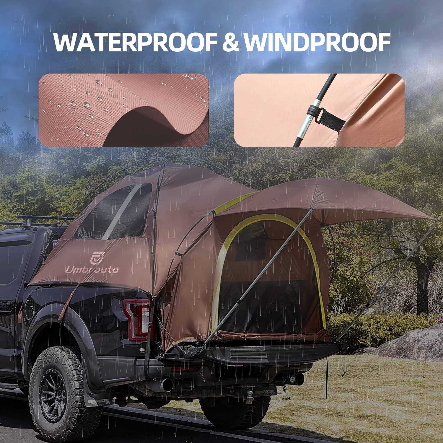 Umbrauto Truck Bed Tent Double Layer Truck Camping Waterproof for 2 Person Pickup Truck Tent with Removable Awning - Sports Supplies Online Store