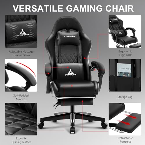 Gaming Chair,Ergonomic Massage Computer Office Desk Chair with Footrest,Pocket Spring Cushion