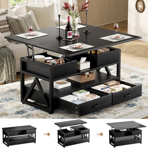 40" Lift Top Coffee Table,4 in 1 Multi-Function Lift Coffee Tables with Storage Drawers and Hidden Compartmen