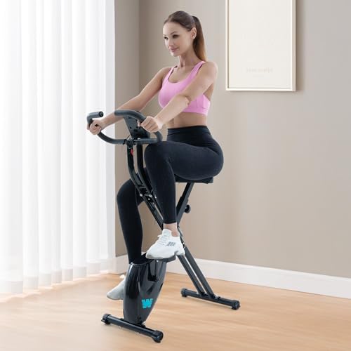 BARWING Stationary Exercise Bike for Home Workout, 5 IN 1 Foldable Indoor Cycling Bike for Seniors, 350LB Capacity, 16-Level Magnetic Resistance