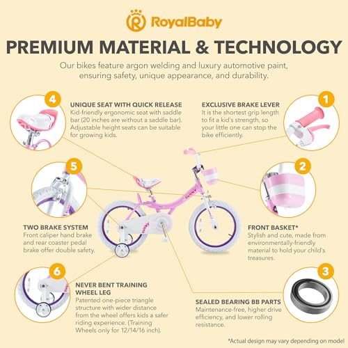 Royalbaby Princess Girls Kids Bike 12 14 16 18 20 Inch Children Bicycle with Basket for Age 3-12 Years