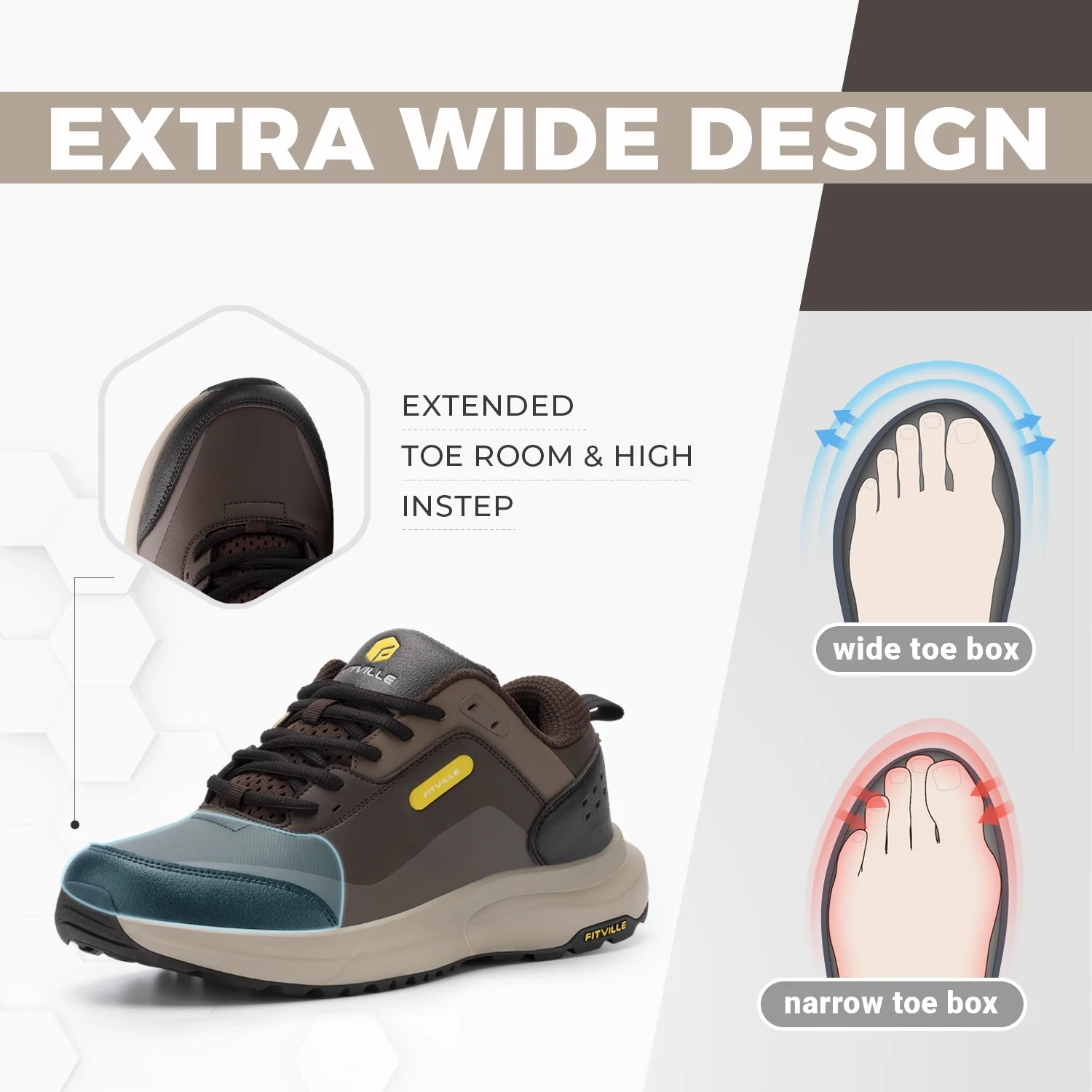 FitVille Mens Extra Wide Hiking Shoes Outdoor Low-top Waterproof Work Shoes Soft Toe with Arch Support-Rugged Core - Curated Treasures Market