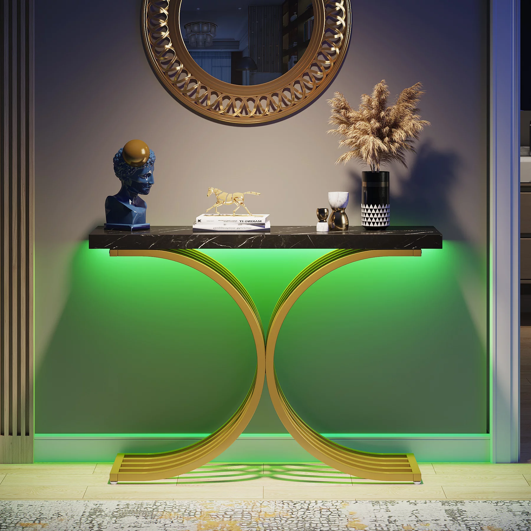 Tribesigns Gold Entryway Console Table with Led Light, Modern Foyer Entry Tables