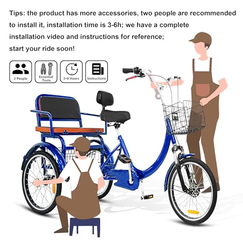 MOOITZ Adult Tricycle, 20 Inch 3-Wheel Bikes, Trike for Adults with Seat, Low Step-Through Cruiser Bike with Front and Rear Baskets