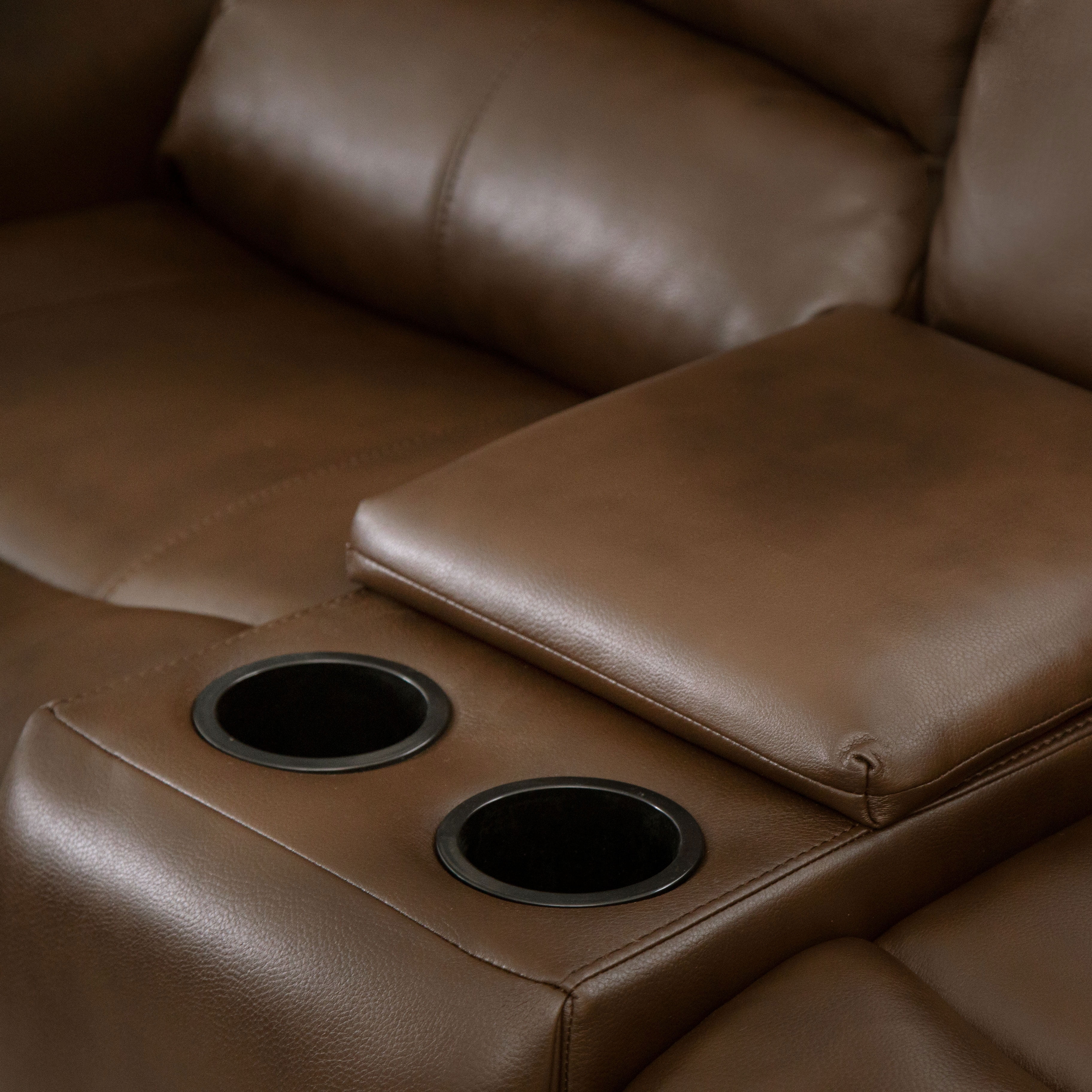 Devon and Claire Kanan Mesa Camel Reclining Console Leather Loveseat
