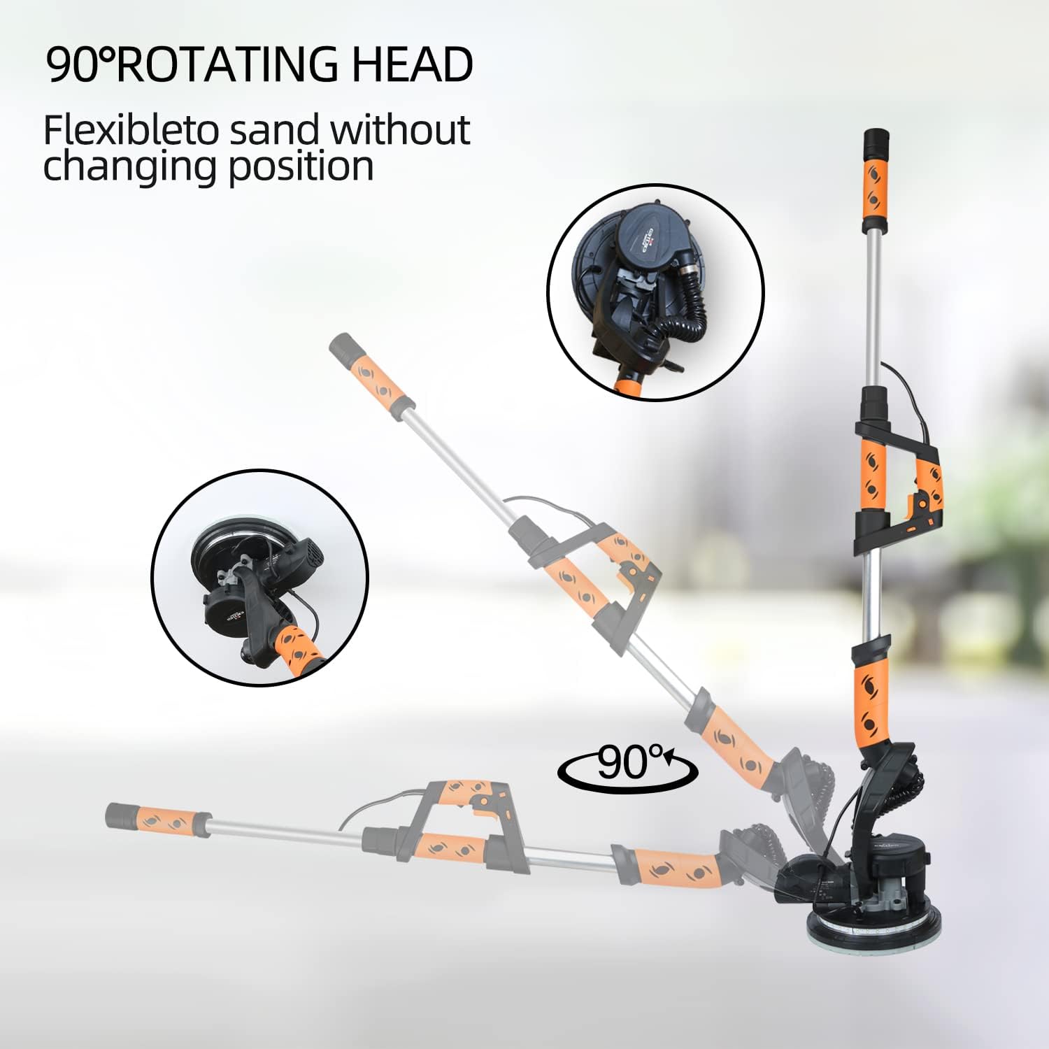 Excited Work Drywall Sander,6.5A Electric Sander with Vacuum Attachment, 13 Sanding Discs, LED and 500 to 1800(R/MIN) Variable Speed