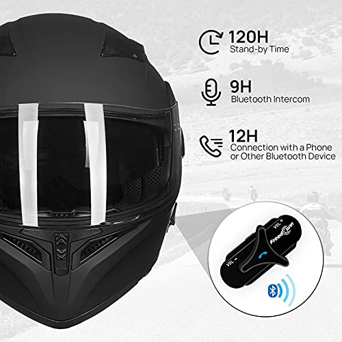 ILM Bluetooth Motorcycle Helmet Modular Flip up Full Face Dual Visor Mp3 Intercom FM Radio DOT Model 902BT(Matte Black, Large)