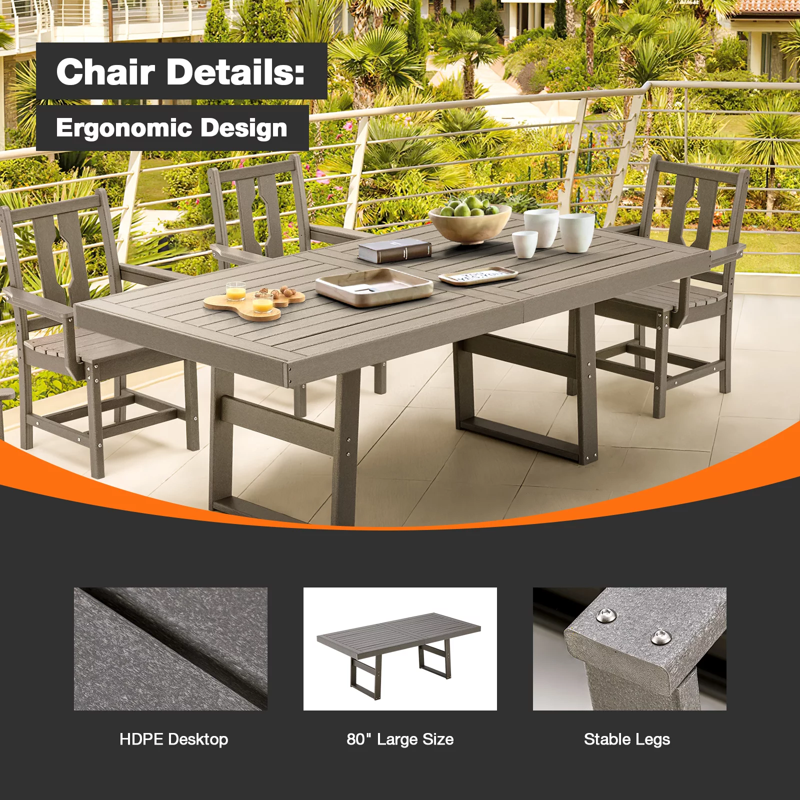 Yoleny 5 Piece Patio Dining Set, Patio Table with 4 Armchairs, Patio Furniture Sets Made of HDPE material and Metal Frame Reinforcement for Backyard