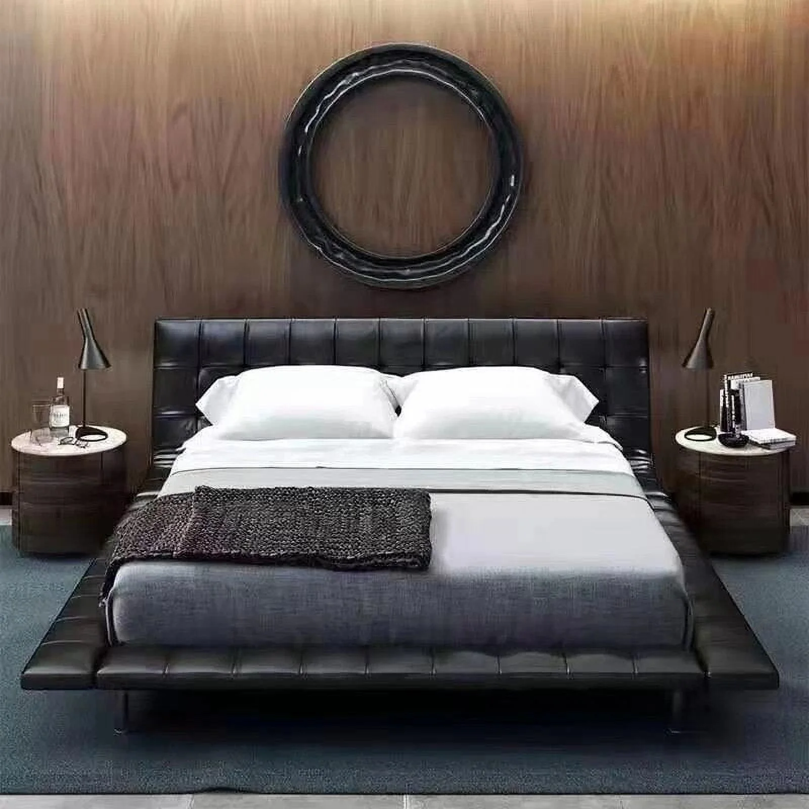 Nordic CAMA Modern Simple King Size Bed Frame Queen Bed Black Leather Wooden Double Bedroom Furniture Set Мебель