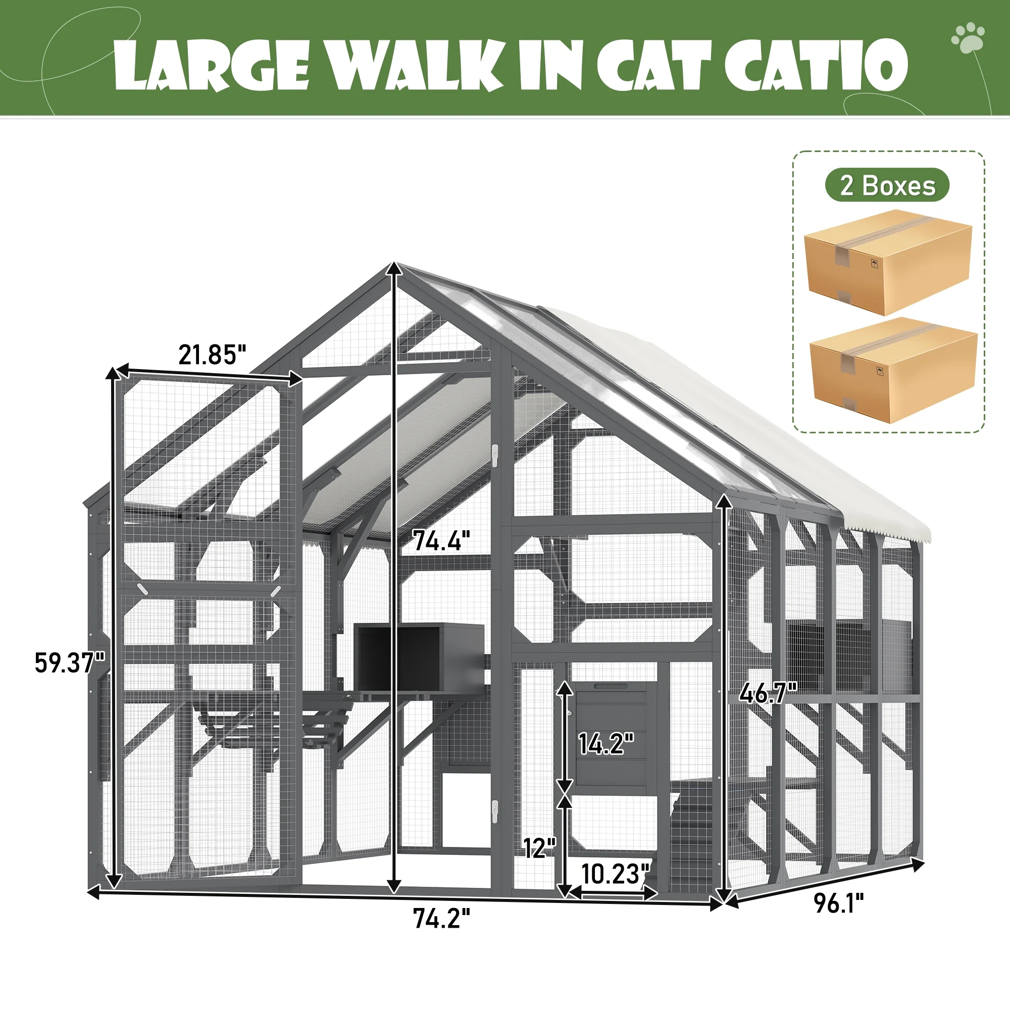 Montary Catio Outdoor Cat Enclosure with Window Access, 4-Tier Cat House with Wheels, Waterproof Roof &amp; Resting Box, Large Gray Cage