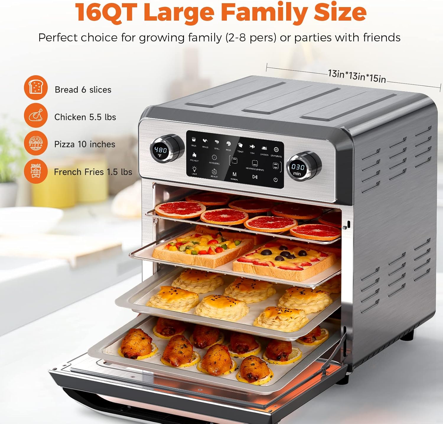TINTALK Air Fryer Oven 16-Quart: 10-in-1 Airfryer Toaster Oven Combo