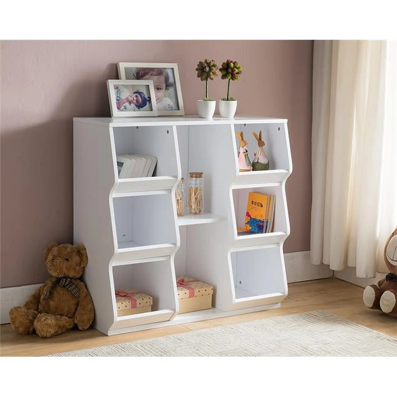 KB R1011 Wood 8 Shelf Bookcase - White