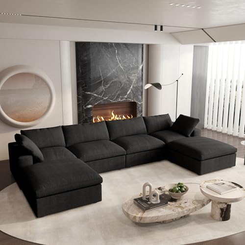 160.6" Cloud Couch Modular Sectional Sofa for Livingroom,Oversized Convertible Sofa with Storage Ottomans,6 Seat Wide Couches