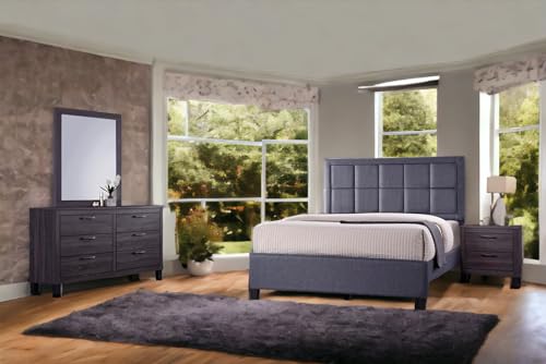 5PC Queen Bedroom Furniture Sets with Queen Bed, Dresser, Mirror, Nightstand in Grey (5PC, Grey Fabric)
