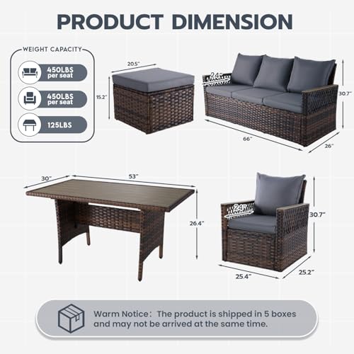 MELLCOM 4 Pieces Patio Furniture Set, Outdoor Wicker Chairs with Ottomans