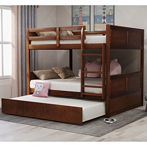 SOFTSEA Twin Over Full Bunk Bed with Slide, Solid Wood Bunk Beds with Stairs for Kids