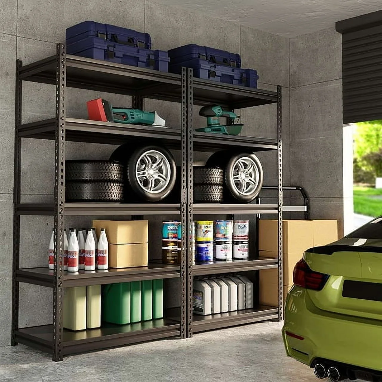FICISOG 5 Tier Storage Shelves,2PK Heavy Duty Garage Shelving, 400lbs Load Capacity Each Layer