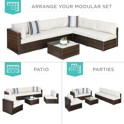Best Choice Products 7-Piece Modular Outdoor Sectional Wicker Patio Conversation Set w/ 2 Pillows, Coffee Table, Cover Included - Gray/Navy