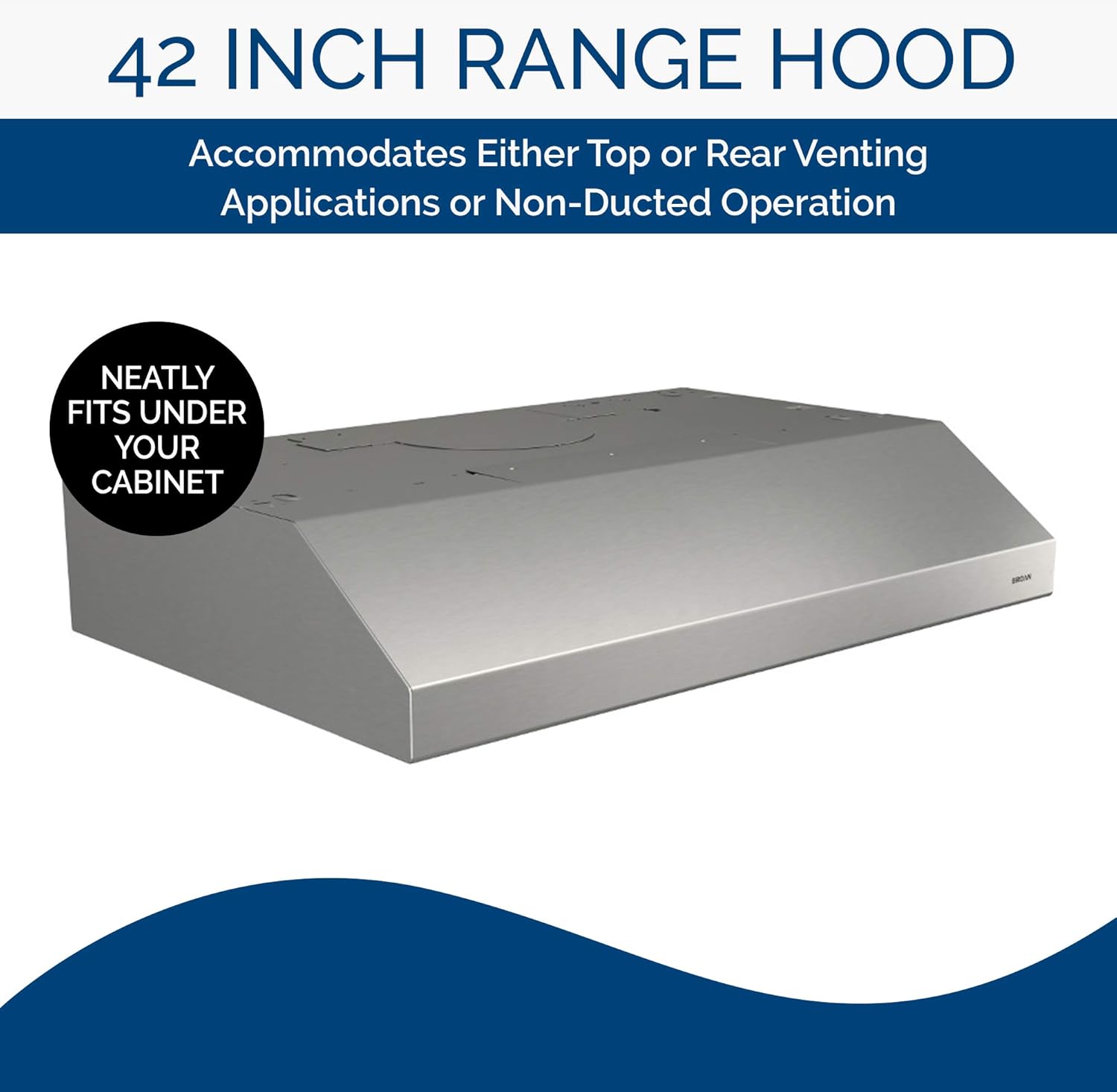 Broan-NuTone BCSD142SS Glacier Range Hood with Light, Exhaust Fan for Under Cabinet, Stainless Steel, 42-inch