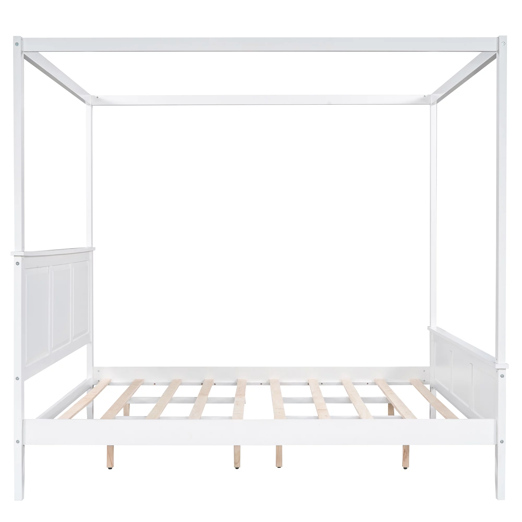 Euroco King Size Canopy Platform Bed with Four Slat Support Leg, White
