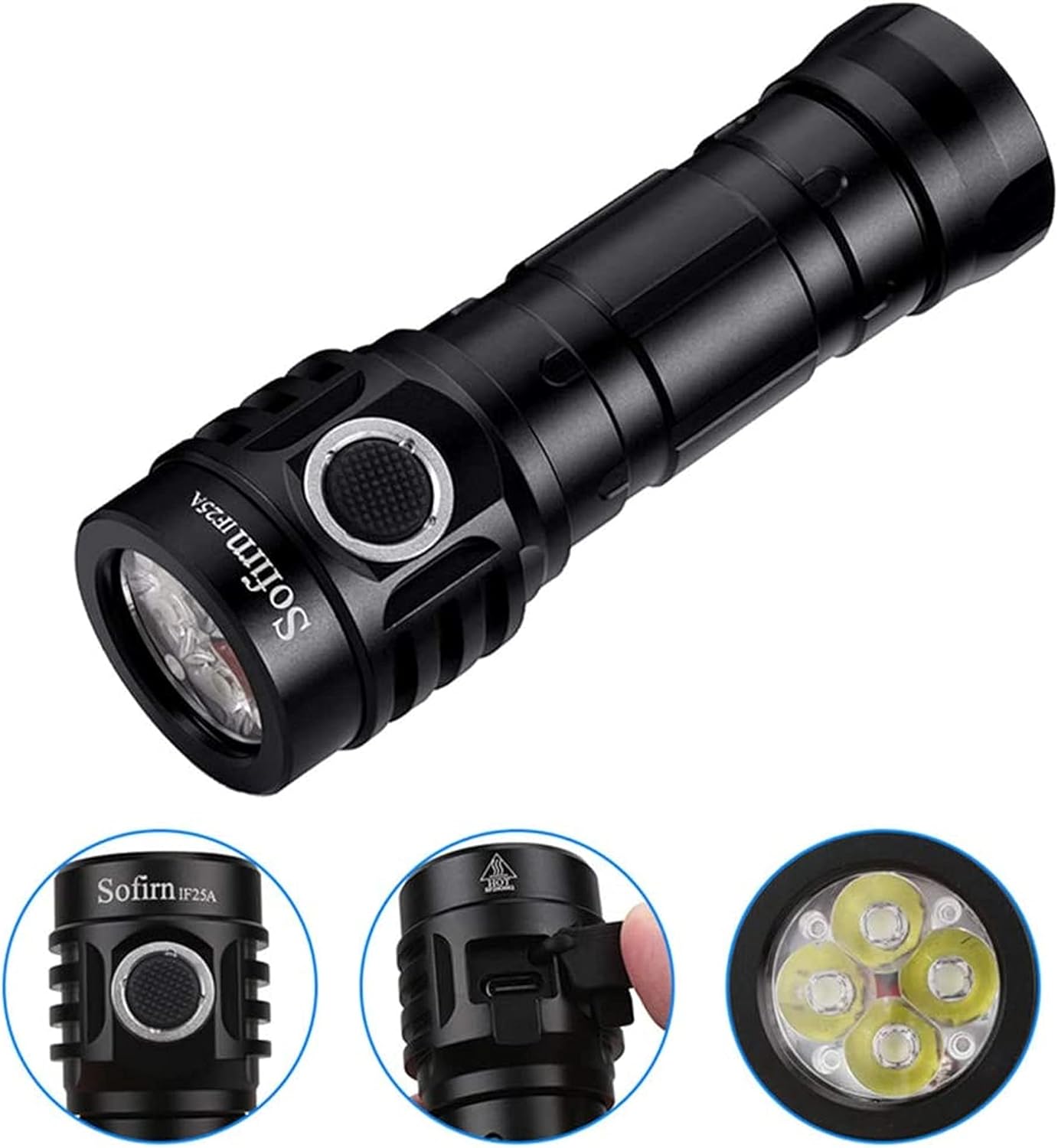 Sofirn IF25A Flashlight High Lumens with 3800 Lumens, Rechargeable Flashlight with 4x SST20 4000K LED 95 High CRI, Anduril UI 2, for Camping, Hiking