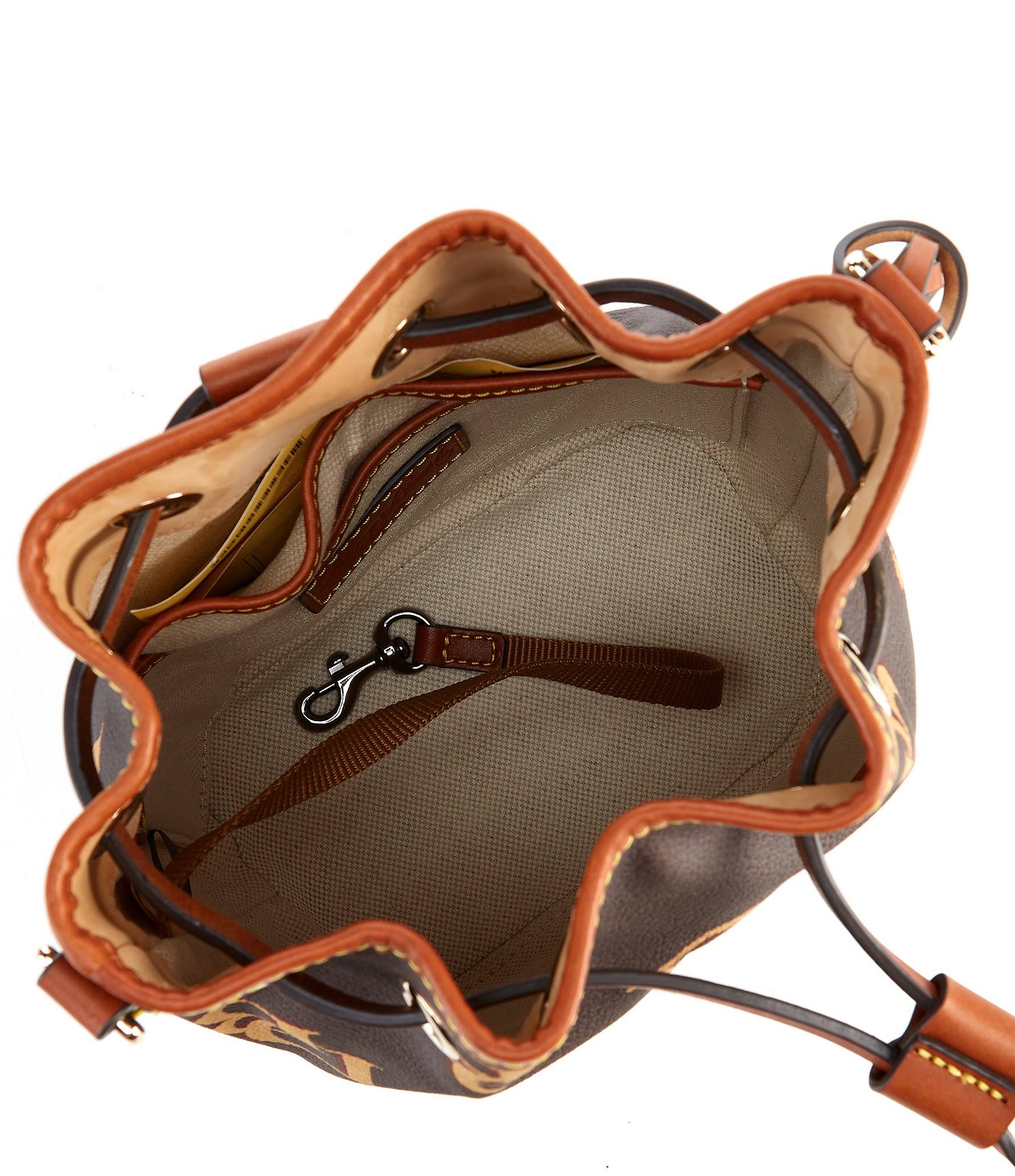 Dooney u0026 Bourke Coated Cotton Monogram Small Drawstring Bag ,Saddle