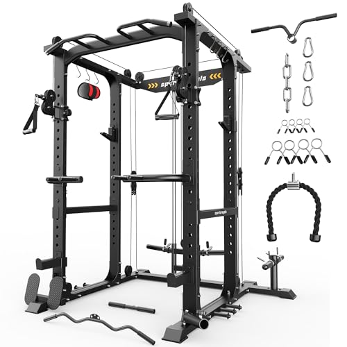 Sportsroyals Power Cage,1600lbs Multi-Function Power Rack with Adjustable Cable Crossover System and More Training Attachment