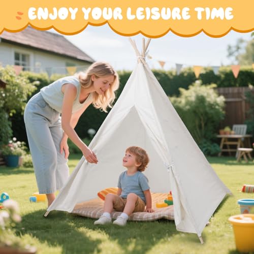 6 Pack Teepee Tent for Kids [Thickened] with Light String and Inflatable Airbed, Slumber Party Tents
