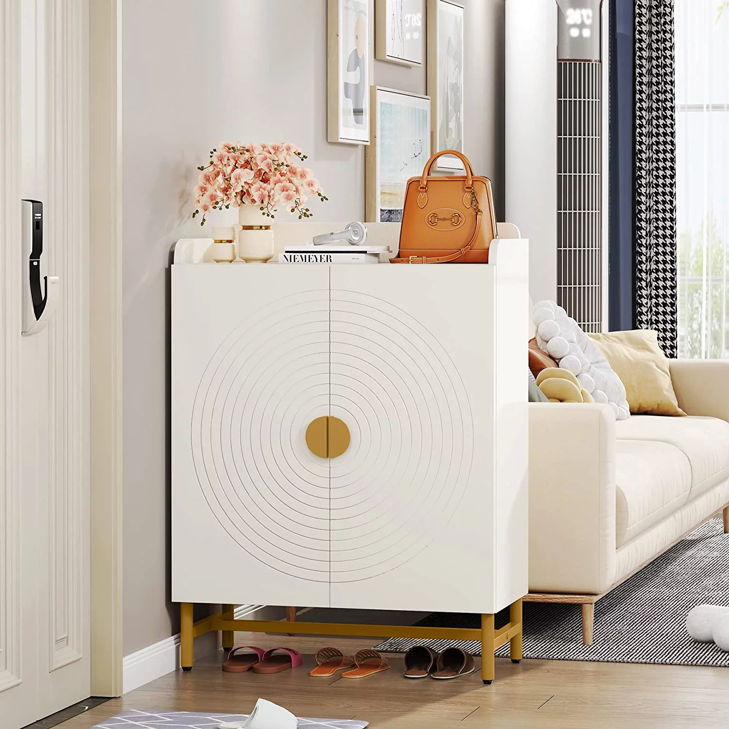 Tribesigns Shoe Cabinet Slim Shoe Storage Cabinet with Doors and Adjustable Shelves