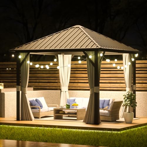 Aoxun 10' X 12' Hardtop Gazebo, Aluminum Metal Outdoor Gazebo with Galvanized Steel Double Roof