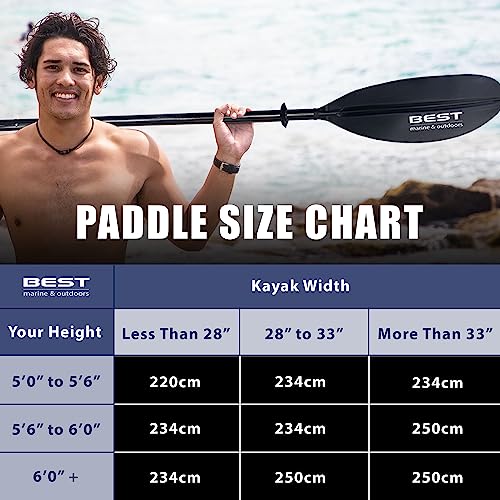 Best Marine and Outdoors Kayak Paddle, Carbon Fiber Shaft & Fiberglass Reinforced Polypropylene Blades, 220cm, 234cm, 250cm