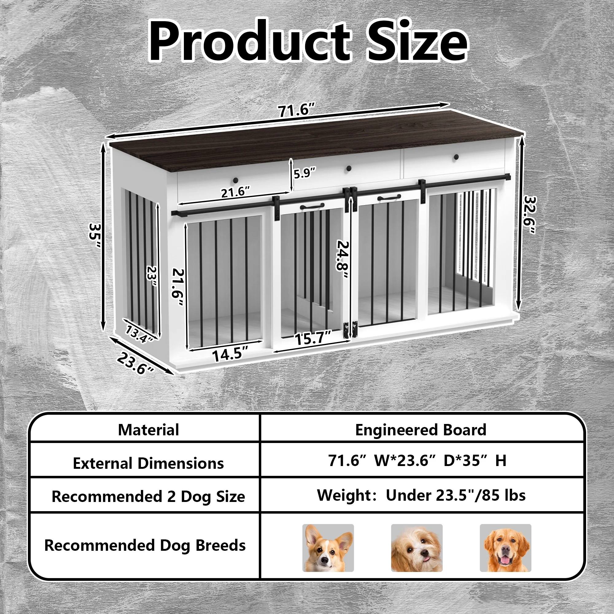 Large Dog Crate Furniture-Indoor Wooden Dog Kennel with Drawers Storage and Locks for Large or 2 Medium Dogs - Curated Treasures Market