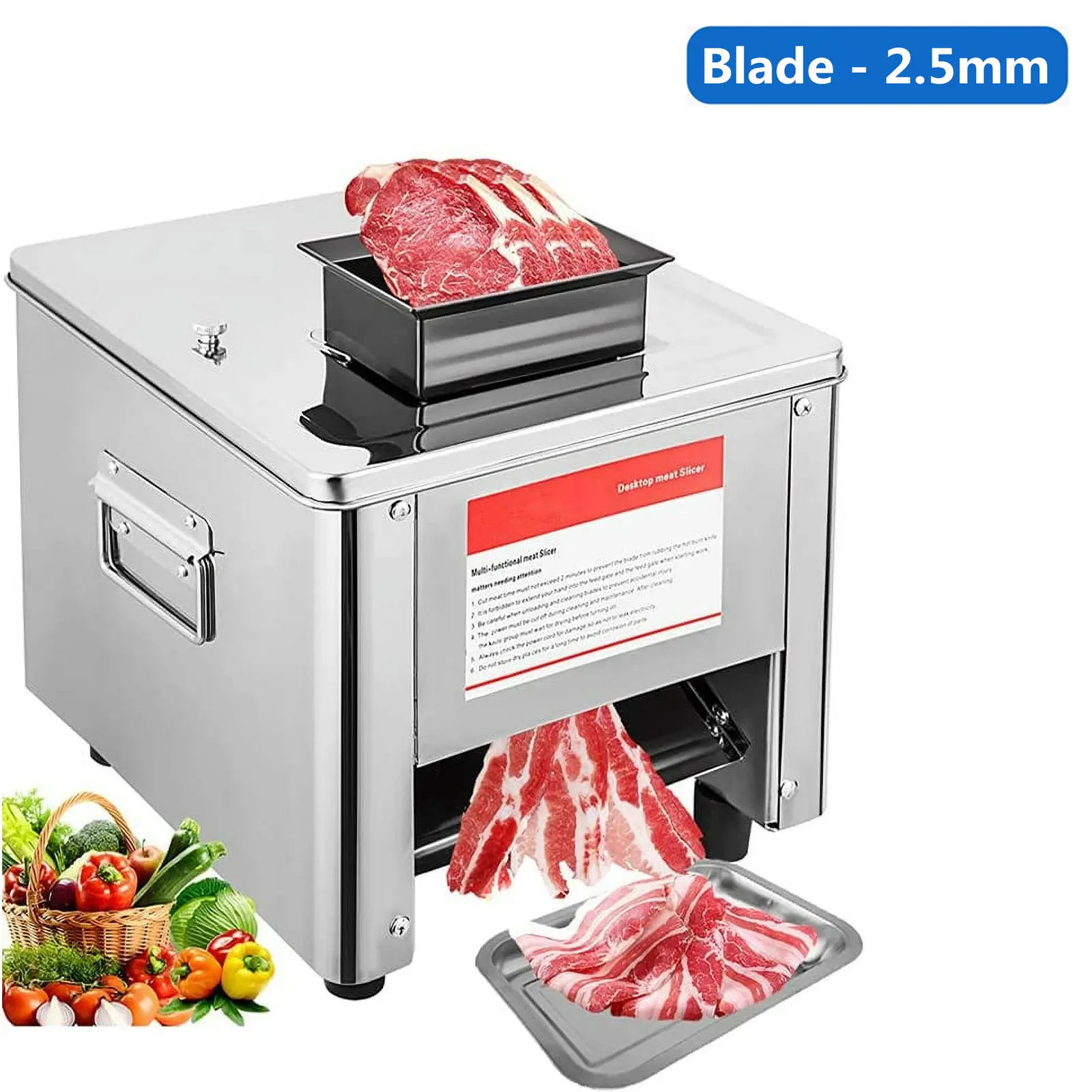 TOPCHANCES Upgraded Meat Cutter Machine, Commercial 2.5mm Electric Meat Slicer Shredded Cutting Machine, Stainless Steel 330lb/h