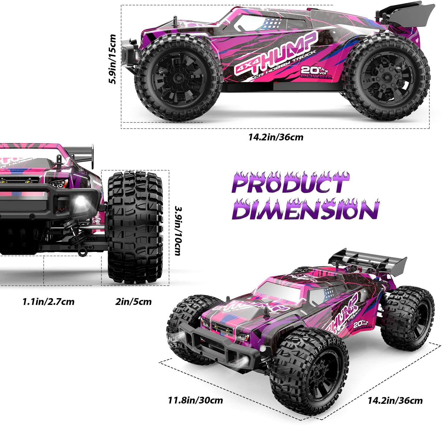 DEERC 200E Large Brushless High Speed RC Cars for Adults, Upgraded 1:10 RC Trucks W/ Extra Shell LED Headlight, 60 KM/H, Remote Control Car