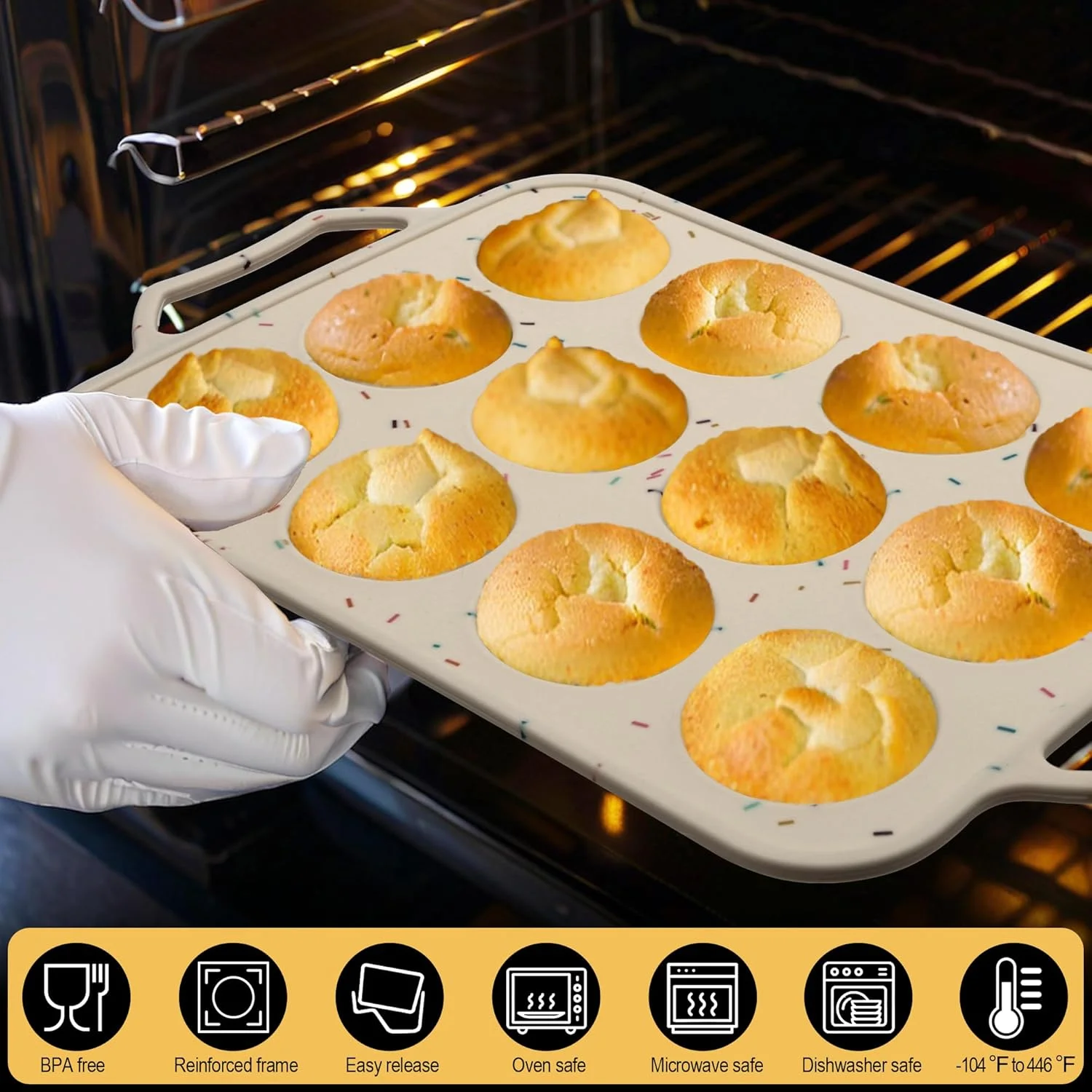 2 Pack Silicone Muffin Pans for Baking with Metal Reinforced Frame, 12 Cup Cupcake Baking Pans Nonstick for Oven