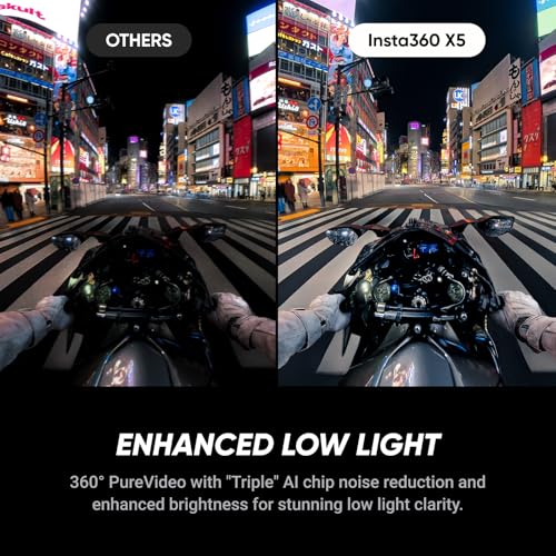 Insta360 X5 Motorcycle Bundle - Waterproof 8K 360° Action Camera, Rugged & Replaceable Lens, 3-Hour Battery, Clear Audio, Stabilization