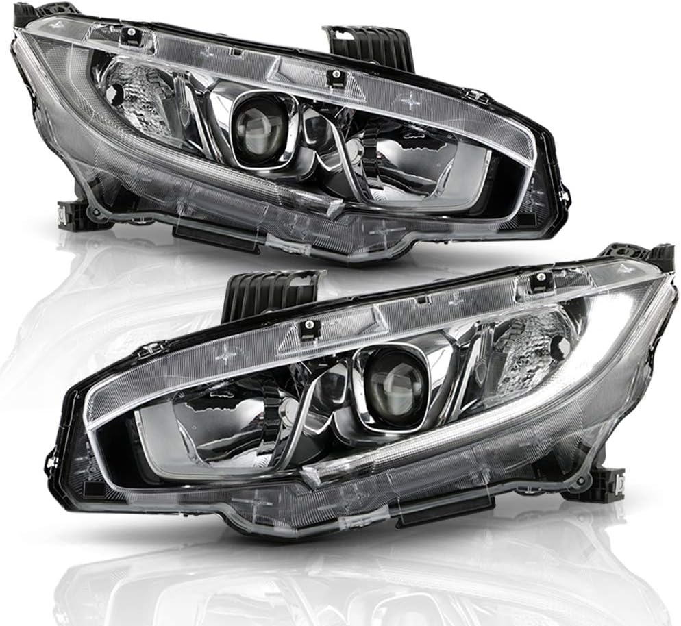 ACANII - For [Halogen Model] 2016-2020 Honda Civic LED DRL Projector Headlights Headlamps Pair Driver & Passenger Side