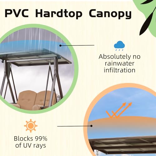 YOLENY Oversized Outdoor Porch Swing with Hardtop, 3 Seat Patio Swing with 2 Side Cup Holder, 3-in-1 Convertible Backrest Swing Bed with Cushion