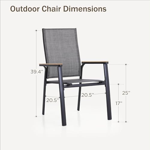 PHI VILLA Outdoor Stackable Dining Chairs Set of 6（Beige,Lightweight Aluminum Frame with Textilene Fabric & Wider Armrest,Easy to Store