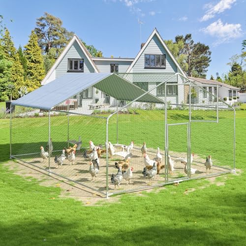 Polar Aurora Metal Chicken Coop, Large Outdoor Chicken Pen, Walk-in Chicken Run for 6-20 Chickens